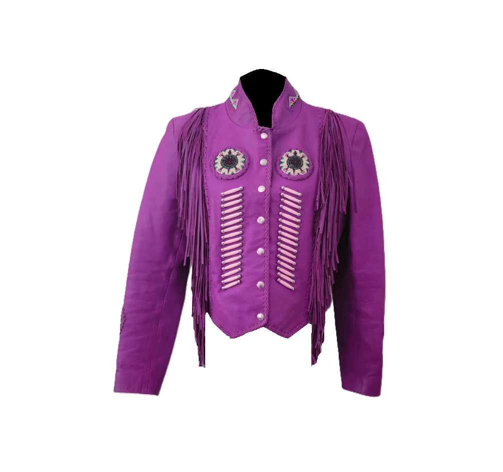 Cowgirl Leather Fringes Beaded Jacket with Bones WWJ775