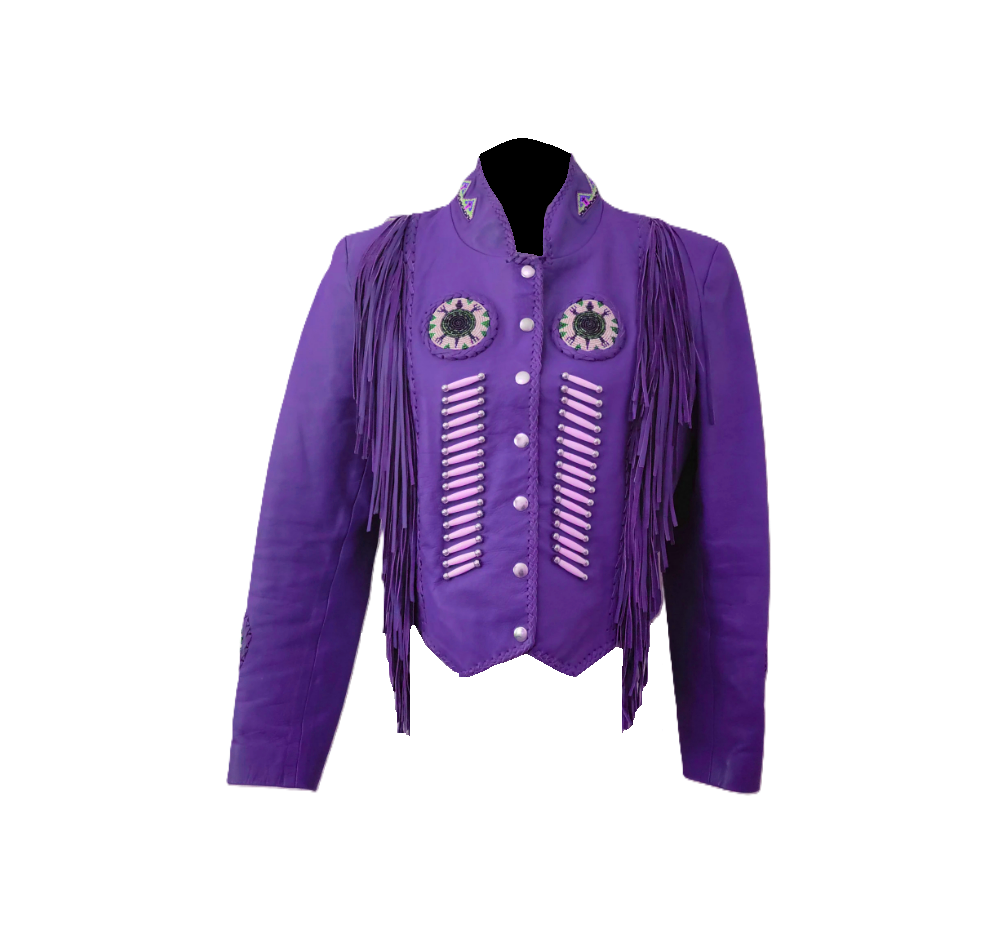 Cowgirl Leather Fringes Beaded Jacket with Bones WWJ775