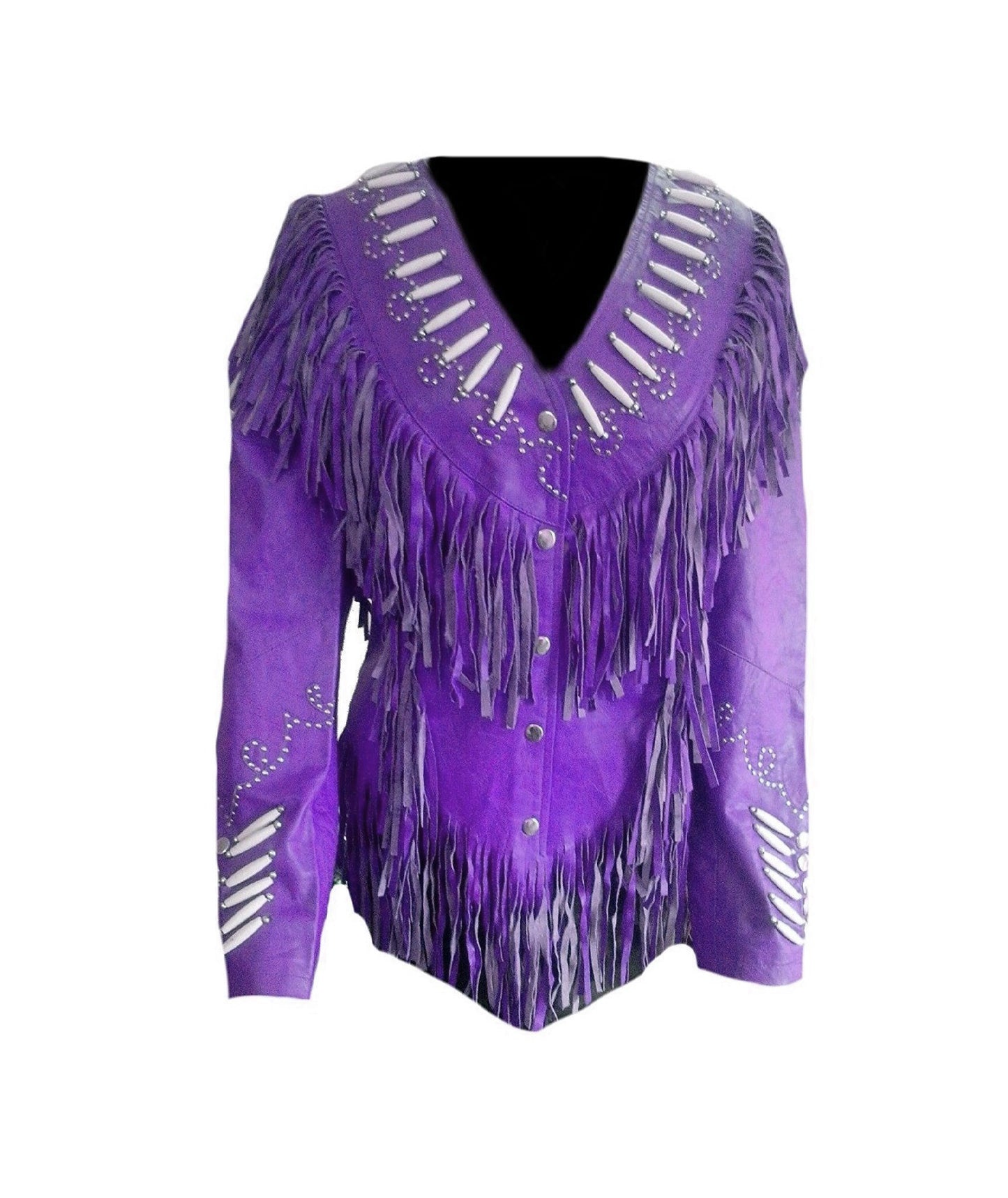 Cowgirl Black Leather Bones Fringes Jacket For Woman WWJ559