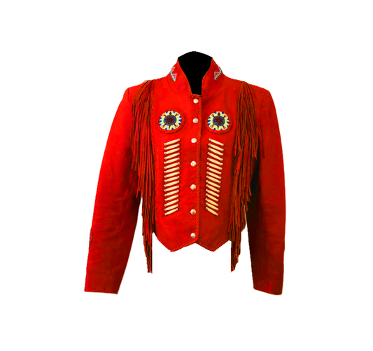 Cowgirl Leather Fringes Beaded Jacket with Bones WWJ775