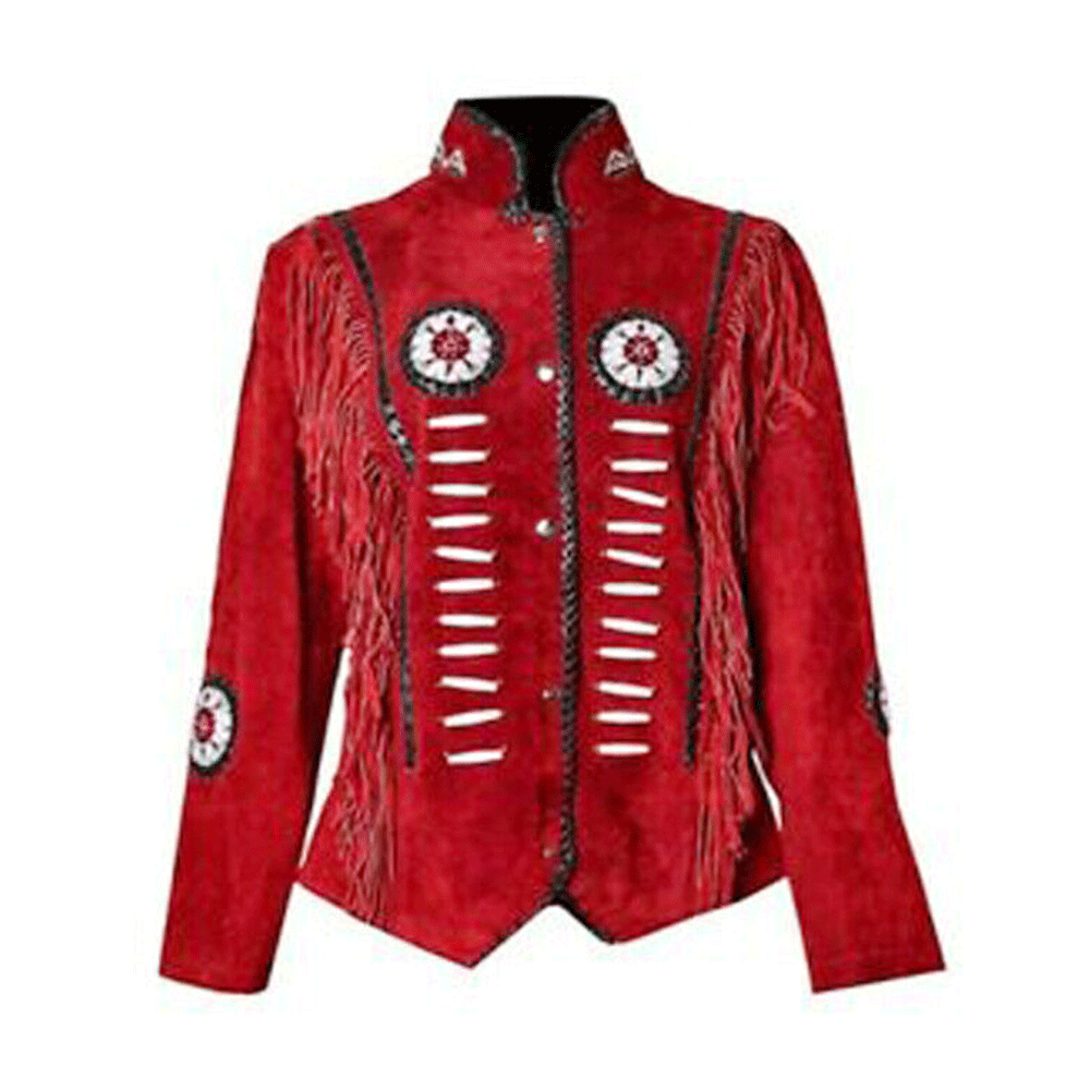 Cowgirl New Suede Leather Fringe Bone Beaded Jacket WWJ782