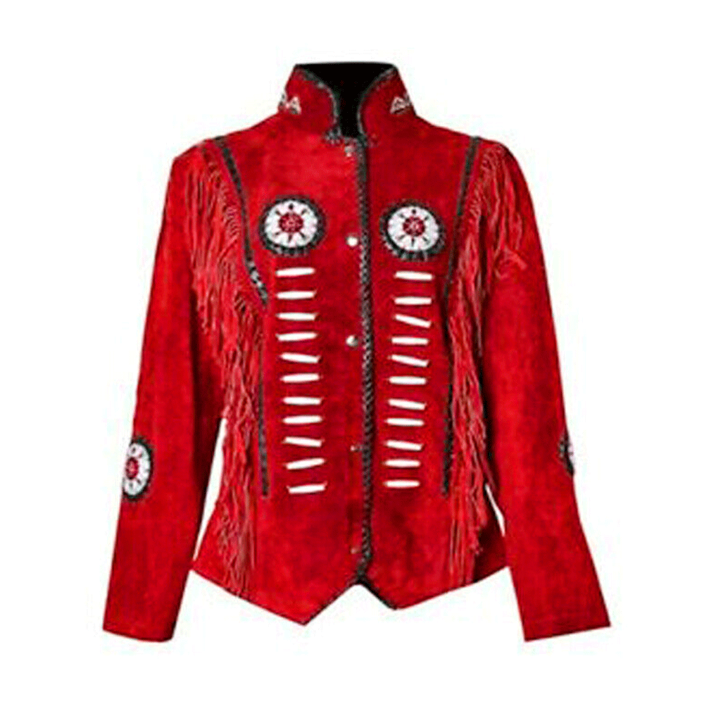 Cowgirl New Suede Leather Fringe Bone Beaded Jacket WWJ782