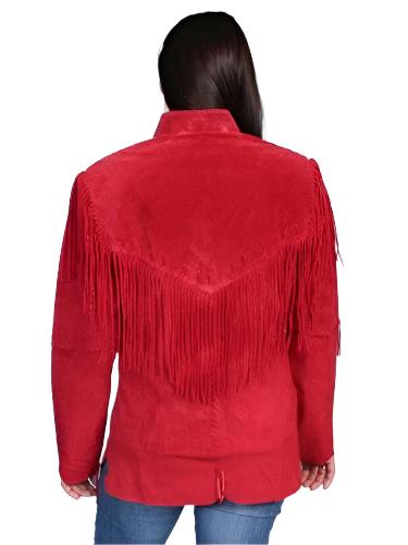 red suede leather coat for woman back
