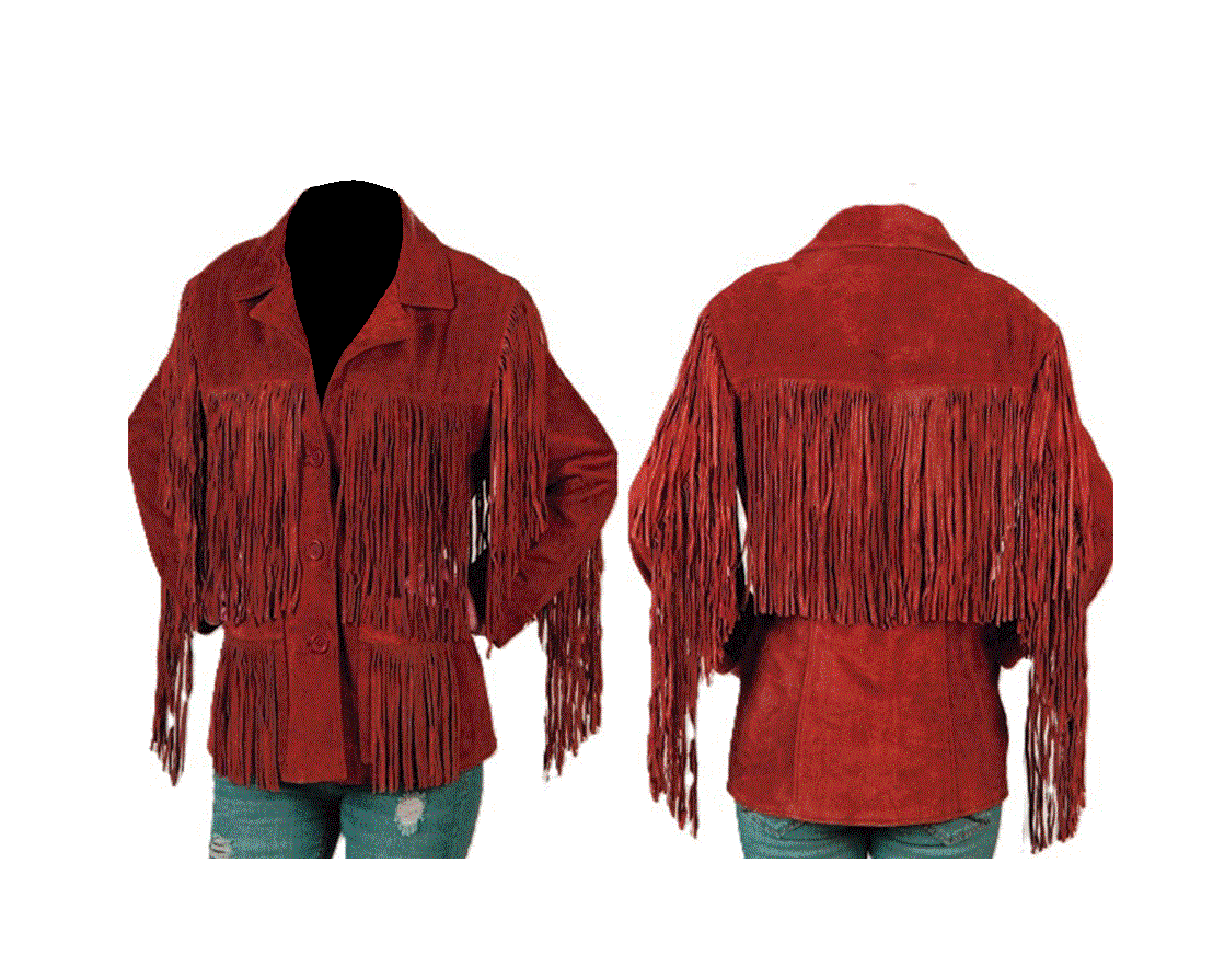red suede long fringe coat for woman