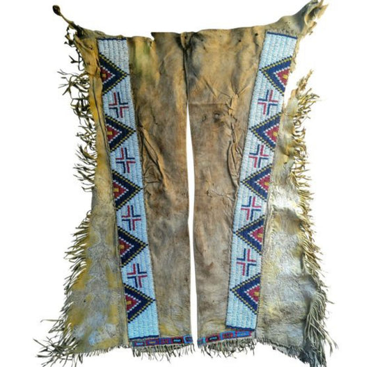 Native American Style Fringe Beaded Leather Chaps Leggings NCP107