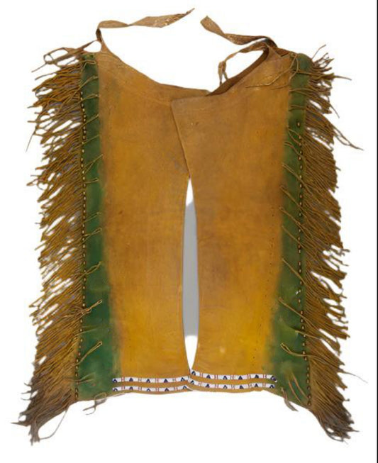 Native American Style Fringe Beaded Tan Leather Chaps Leggings NCP110