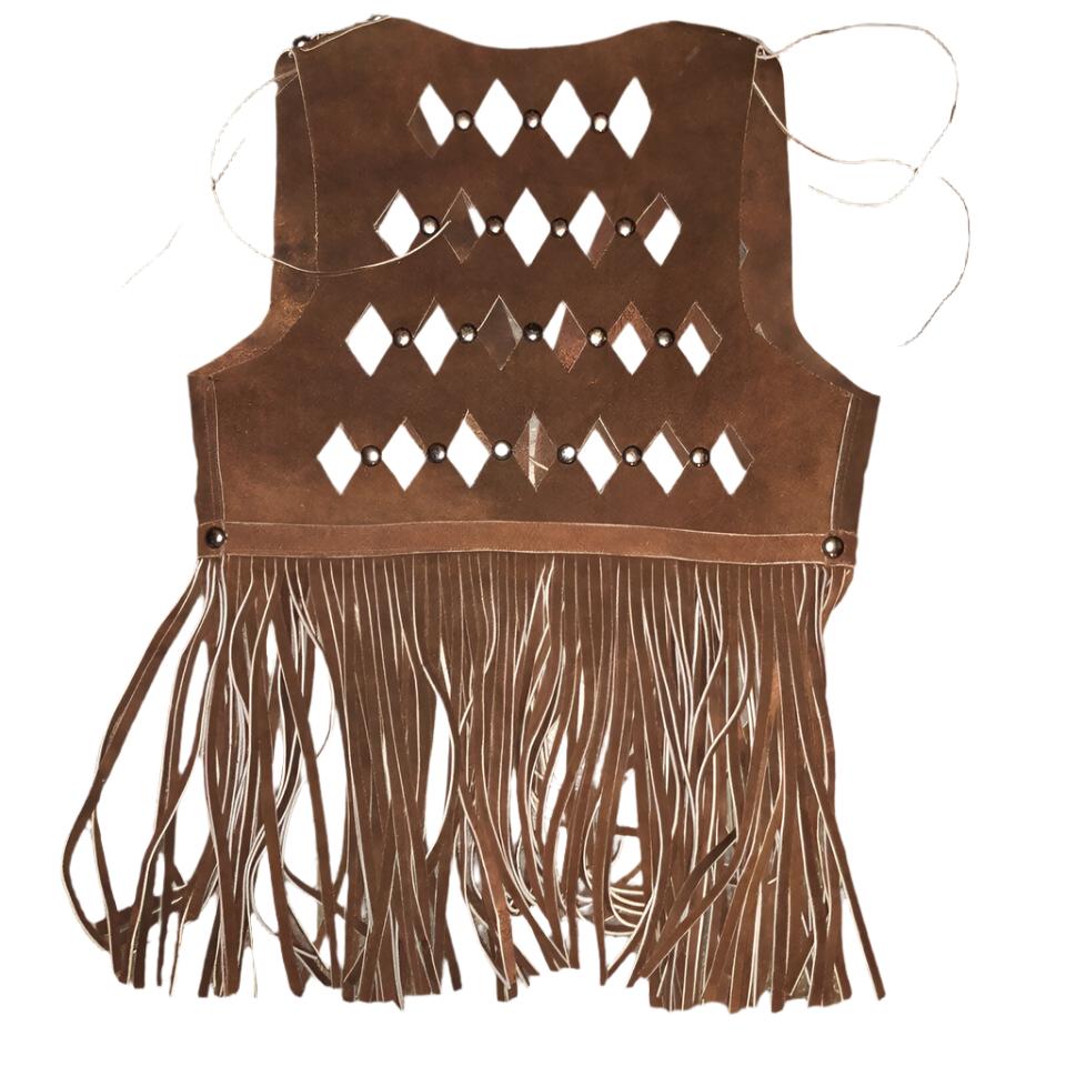 Cowgirl's Brown Suede Leather Fringes & Silver Stud Vest Cut Work  CGV478