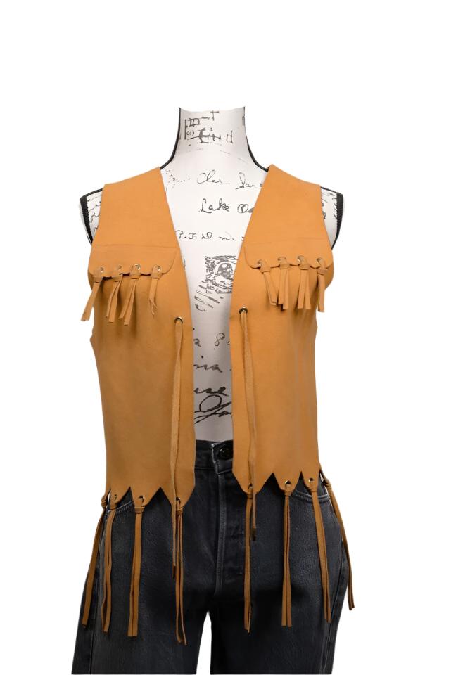 Cowgirl's Tan Brown Suede Leather Fringe Vest CGV474