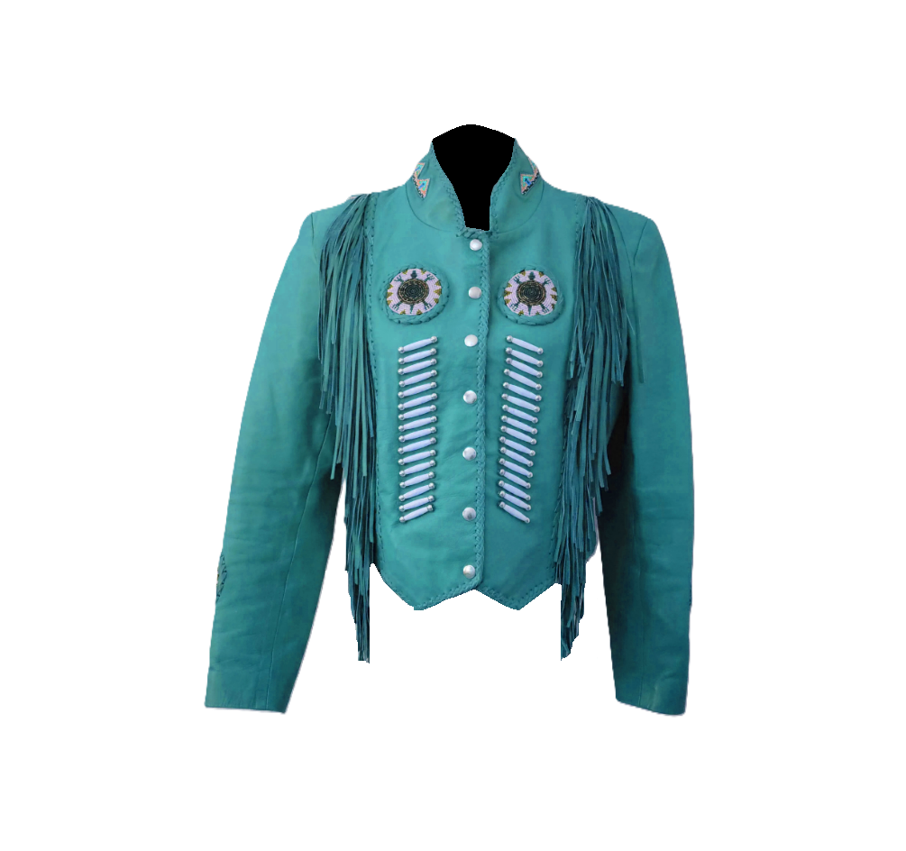 Cowgirl Leather Fringes Beaded Jacket with Bones WWJ775