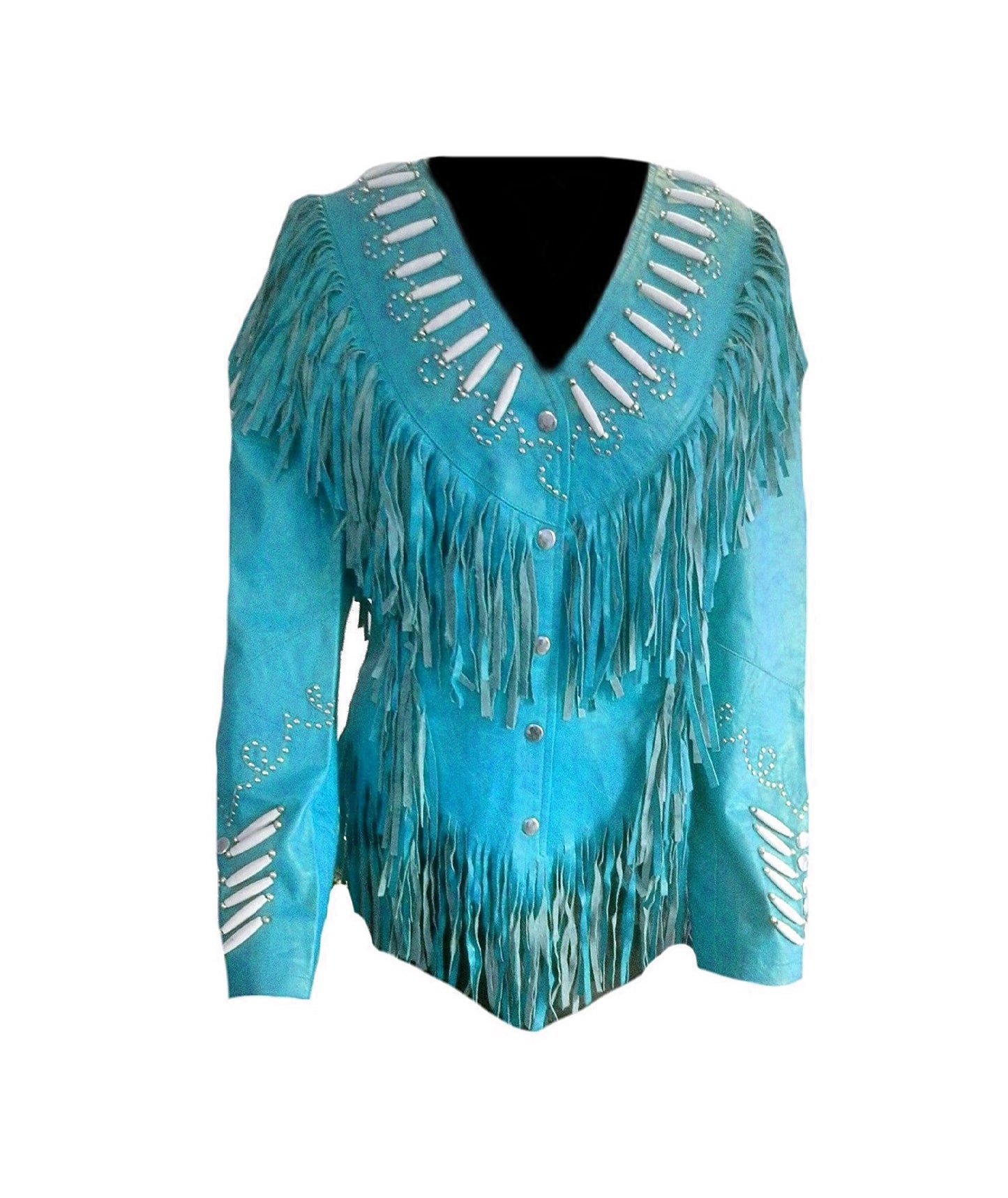Cowgirl Black Leather Bones Fringes Jacket For Woman WWJ559