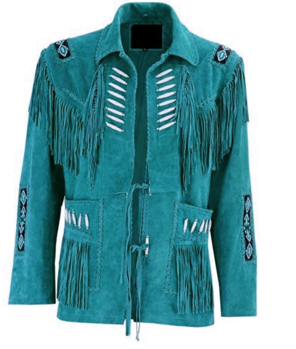Cowgirl Brown Suede Leather Fringe Bone Beads Jacket WWJ758