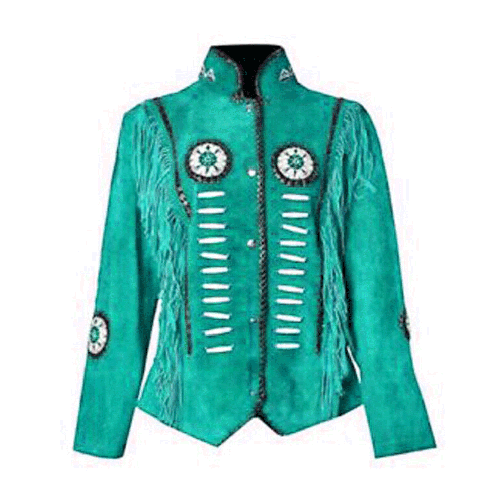 Cowgirl New Suede Leather Fringe Bone Beaded Jacket WWJ782