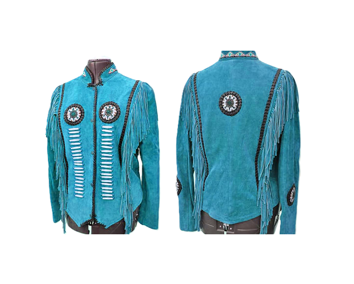 Black Suede Leather Fringe Beaded Jacket Coat For Women WWJ552