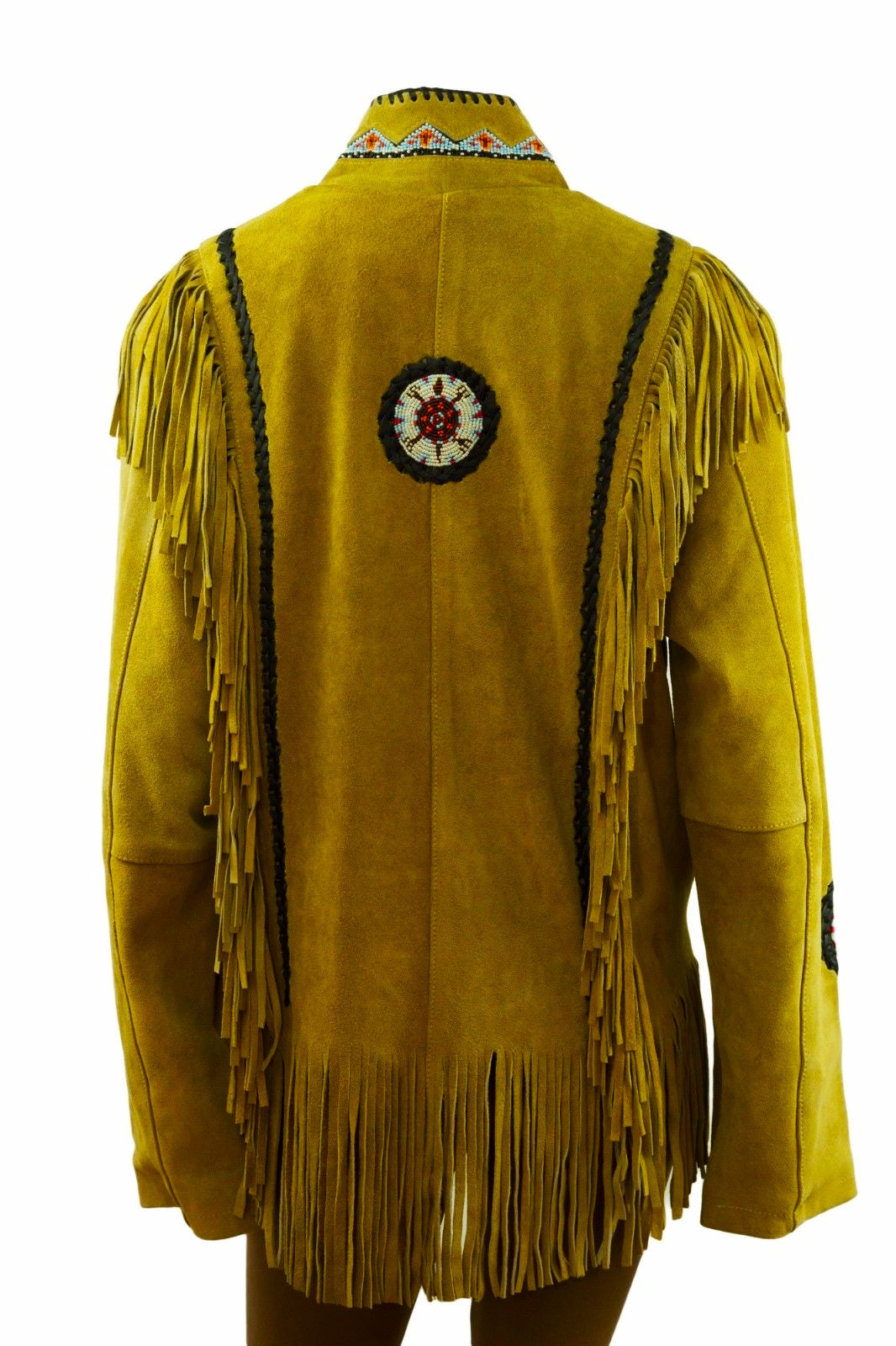 Black Suede Leather Fringe Beaded Jacket Coat For Women WWJ552