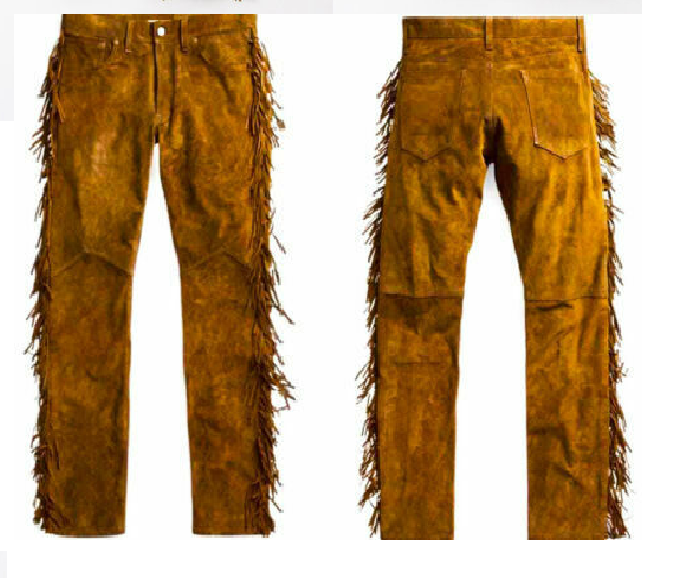 Mens New Brown Buckskin Suede leather Western Hippy Fringes Pants WBP-106